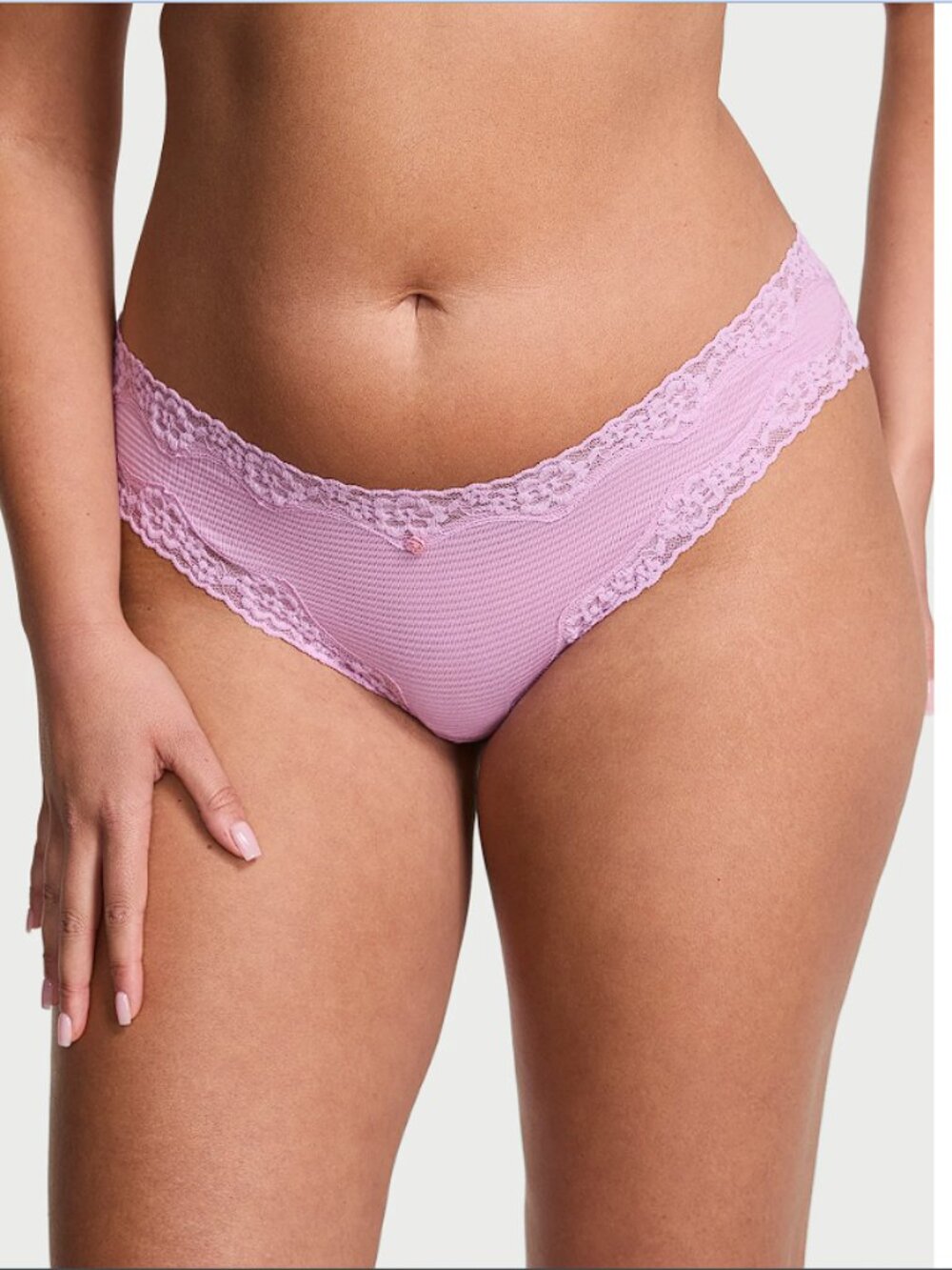 Victoria's Secret Cotton Shadow Stripe Lace-Waist Bikini Panty Pink (M) NWT!